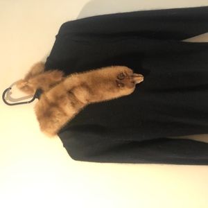 Upcycled Mink Collar Black Sweater Small